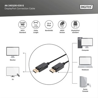 DIGITUS DP Görüntü Kablosu 3m (AK-340100-030-S)