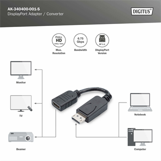 DIGITUS DP-HDMI Görüntü Adaptörü 0,15m (AK-340400-001-S)