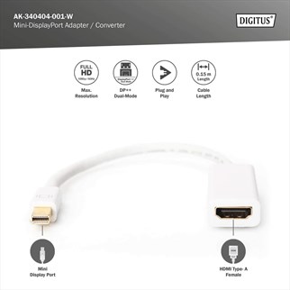 DIGITUS mDP-HDMI Görüntü Adaptörü 0,15m (AK-340404-001-W)