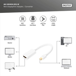 DIGITUS mDP-HDMI Görüntü Adaptörü 0,15m (AK-340404-001-W)