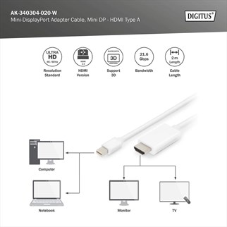 DIGITUS mDP-HDMI Görüntü Adaptörü (AK.340304.020.W)