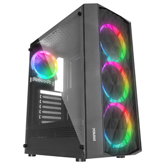 EVEREST BUMPY, Mesh, 600W, 4x12cm RGB Fan, Temperli Cam Yan Panel, ATX, GAMING KASA