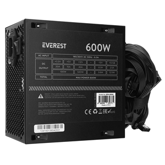 EVEREST EPS-600A, Peak 600W, 12cm Fan, ATX, Aktif PFC, GAMING Power Supply (PSU) Bulk