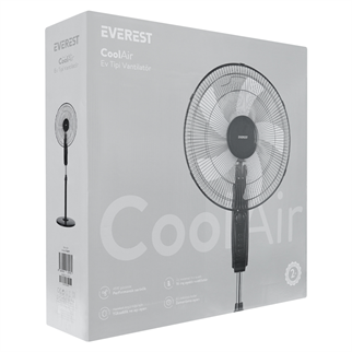 EVEREST FAN11, SİYAH, CoolAir, 3 Kademeli Hız, 40cm 5 Kanat Pervane ve Çerçeve, 45W, Otomatik Salınım, Yükseklik Ayarlı Vantilatör