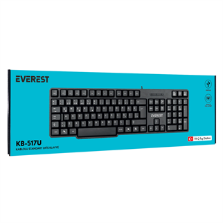 EVEREST KB-517U, USB Kablolu, Türkçe Q,  2Mt Kablolu Standart Klavye (Siyah)