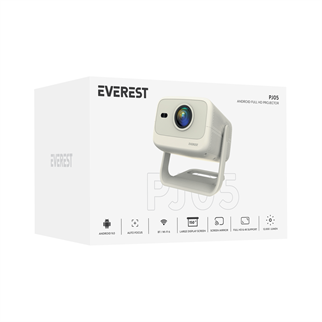 EVEREST PJ05, 400 LED Lümen, 1920X1080P, 1xHDMI, 1xUSB, RJ45, WiFi 6, Bluetooth, 30.000 Saat Led Ömrü, 1.5W Speaker, Android 9, 4K Destekli Projeksiyon Cihazı