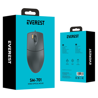 EVEREST SM-701, Siyah, Optical, 1000dpi, Usb, 1.8mt. Kablolu, MOUSE