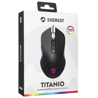 EVEREST SM-F09, TITANIO, RGB Aydınlatma, USB Kablolu, Programlanabilir 6 Tuşlu, Gaming Mouse, 7.200 DPI, Siyah
