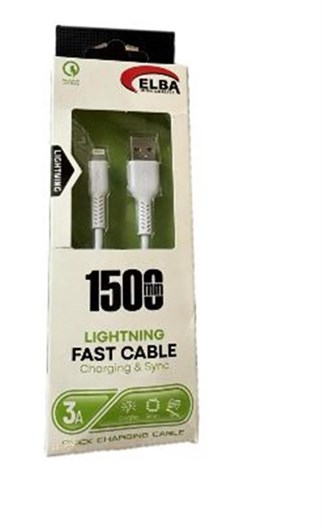Elba Elb38-L1 1,5Mt  iPhone Lightning Beyaz 3A Hızlı Şarj Kablosu