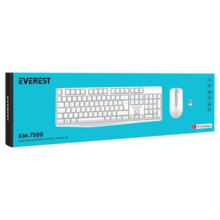 Everest KM-7500 Beyaz Kablosuz Q Multimedia Klavye + Mouse Set