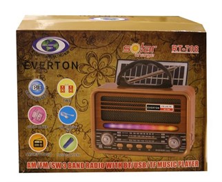 Everton Rt-708  Bluetooth Fm-Usb-Tf-Aux Solarlı  Şarjlı Nostaljik Radyo