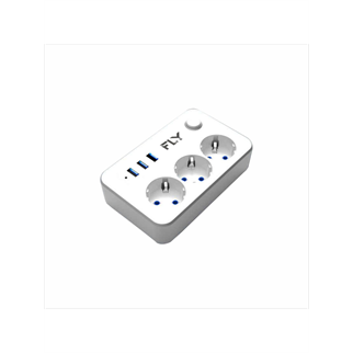 FLY 3406-01, 3 Soket, 3 USB, Akım Korumalı Priz, 2.1A, Anahtarlı, 2Mt Kablo, (Beyaz)