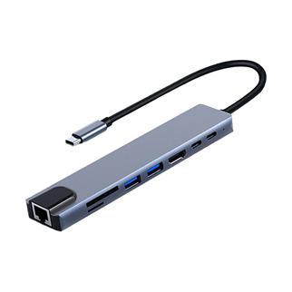 FRISBY FA-7682C 8 in 1 Type-C to HDMI 4K RJ45 SD TF USB 3.0 PD 100W Çoklayıcı Hub