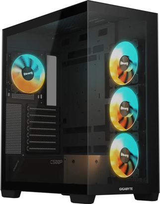 GIGABYTE C500 Panoramic Stealth Ön ve Yan Paneli Temperli Cam 4x ARGB Fanlı Gizli Konnektör Uyumlu Siyah Mid Tower Kasası