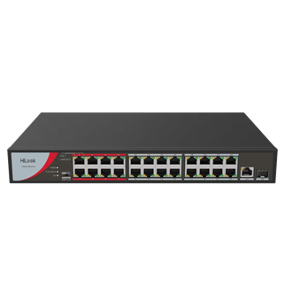 HILOOK NS-0326P-230(B), 24Port, Megabit, PoE 230W, 1 Port GigaBit Lan, 1 Port GigaBit SFP, Long Range 250Metre, Yönetilemez, Masaüstü Switch