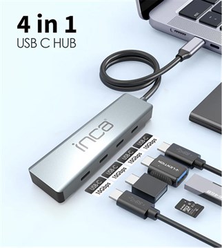 Inca ITPT-4TX 4 Port Type-C 3.1 Veri ile3.1 10 Gbps Type-C Çoklayıcı Kablo uzunluğu 15cm