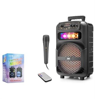 JBR JBR007 Karaoke Mikrofonlu Bluetooth Hoparlör FM Radyo 10W 8 İnç RGB Kumandalı Siyah