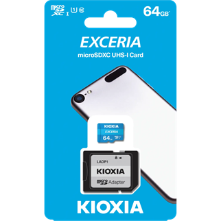 KIOXIA 64GB Exceria, LMEX1L064GG2, UHS-1, CL10, 100Mb/s, MicroSD Kart Bellek (SD Adaptörlü)