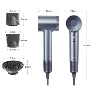LAIFEN Swift Gümüş/ Mavi 1600W 3 Başlıklı Yüksek Hızlı Saç Kurutma Makinesi