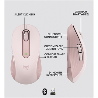 LOGITECH 910-006254, M650 Signature, Rose, Sağ El, USB Nano 2,4G Kablosuz, 4000dpi, Optik, 5 Tuşlu, 24ay Pil Ömrü, Sessiz Mouse