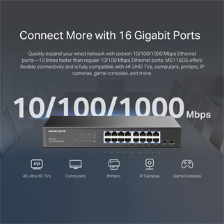 MERCUSYS 16poırt Gigabit Yönetilemez Switch MS116GS