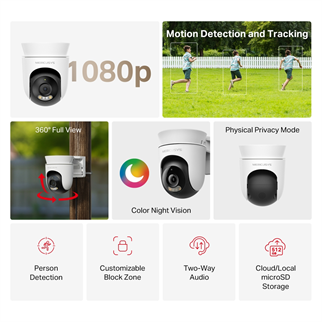 MERCUSYS 2mp 4mm Kablosuz Wıfı Pan-Tilt Harici IP Kamera MC500