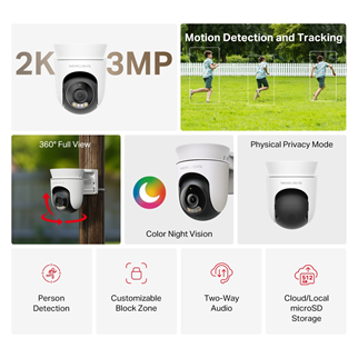 MERCUSYS 3mp 4mm Kablosuz Wıfı Pan-Tilt Harici IP Kamera MC510
