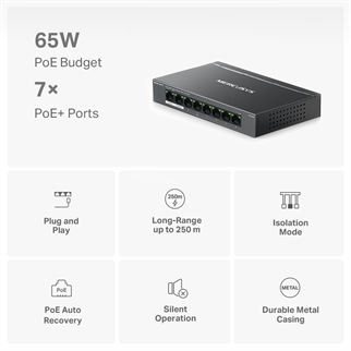 MERCUSYS 8port 65w 7port PoE+ Gigabit Yönetilemez Switch MS108GP