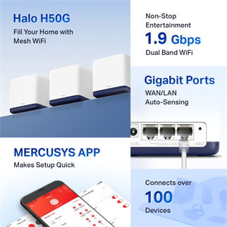 MERCUSYS Halo H50G AC1900 Dual Band Mesh Router 3lü Set