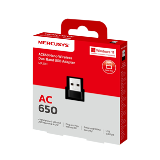 MERCUSYS MA20N WIFI5 AC650 Nano Usb Kablosuz Ağ Adaptörü