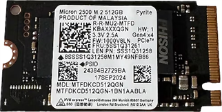 MICRON 512GB 2500 MTFDKCD512QGN 4200-2000MB/s 2242 M2 NVME GEN4 Disk Kutusuz