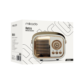 MIKADO MD-24BT, Echoes, Beyaz, 3W, Taşınabilir, USB/TF Kart/Bluetooth, 800mAh, Klasik Retro Müzik Kutusu