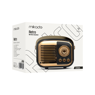 MIKADO MD-24BT, Echoes, Siyah, 3W, Taşınabilir, USB/TF Kart/Bluetooth, 800mAh, Klasik Retro Müzik Kutusu