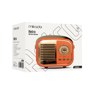 MIKADO MD-24BT, Echoes, Turuncu, 3W, Taşınabilir, USB/TF Kart/Bluetooth, 800mAh, Klasik Retro Müzik Kutusu