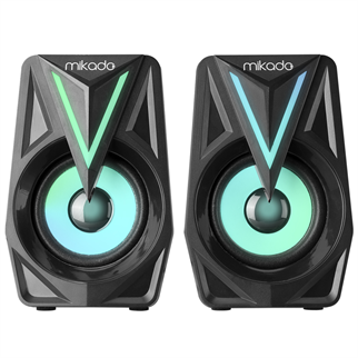MIKADO MD-S23 GLARE, 6W, 1+1, Masaüstü, RGB Aydınlatma, USB, Siyah Kasa, Speaker