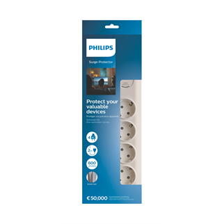 PHILIPS SPN7040WA/62, 4 Soket, Akım Korumalı Priz, 600 Joules, 2Mt Örgülü Kablo, (Beyaz)