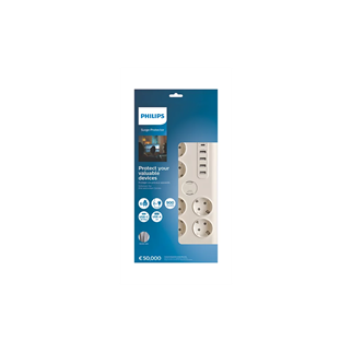 PHILIPS SPN7060WA/62, 6 Soket, Akım Korumalı Priz, 900 Joules, 2Mt Kablo, 1xUsb-C 15W Şarj, 4xUsb-A 20W, (Beyaz)