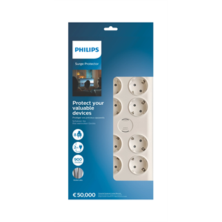 PHILIPS SPN7080WA/62, 8 Soket, Akım Korumalı Priz, 900 Joules, 2Mt Örgülü Kablo, (Beyaz)
