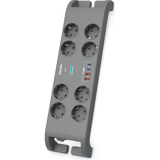 PHILIPS SPN8180GA/62, 8 Soket, Akım Korumalı Priz, 2400 Joules, 2Mt Kablo, 2xUsb-C PD 20W Hızlı Şarj, 2xUsb-A QC 18W, (Gri)