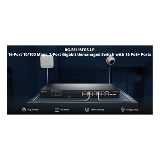 RUIJIE REYEE RG-ES118FGS-LP  18 Port, 16 Port  Megabit PoE, 120W, 2 Port Gigabit  COMBO,  Switch  Metal Kasa