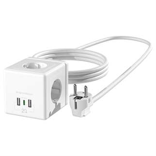 S-LINK PRZ04, 4 Soket, Akım Korumalı Priz, 1x Type-C, 2xUSB 5V, 2Mt Kablo, 306 Joule, Küp Tasarım (Beyaz)