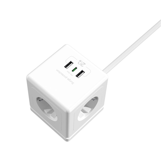 S-LINK PRZ04, 4 Soket, Akım Korumalı Priz, 1x Type-C, 2xUSB 5V, 2Mt Kablo, 306 Joule, Küp Tasarım (Beyaz)