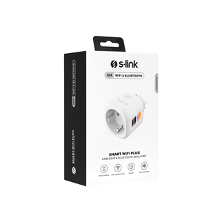 S-LINK SL-14, 1 Soket, Akım Korumalı Priz, 16A, WiFi 2.4Ghz, Bluetooth, TUYA Yazılım Destekli, internet üzerinden Yönetilebilir
