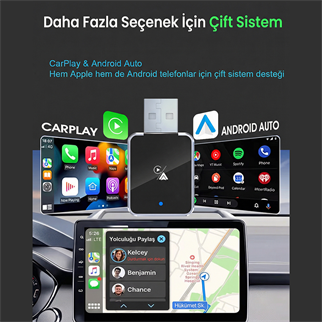 S-LINK SL-CAR01, 2in1 Android ve Apple Cihazlar, Kablosuz Android Auto ve Carplay Adaptörü