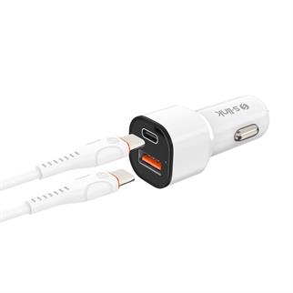 S-LINK SL-EC38PD TypeC to TypeC Kablolu 38W PD + USB QC3.0 Beyaz Araç Şarj Cihazı