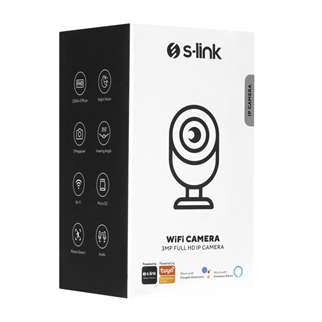 S-LINK SL-IND02, Ev/Bebek Güvenlik Kamerası, WiFi, 3Mpix, 3.6mm Lens, 10m. Gece Görüşü, Hareket algılama, İki Yönlü Ses, Micro SD Kartlı, TUYA Yazılım