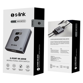 S-LINK SL-LU602, 2xHDMI, 4K, 60Hz, Monitör Çoklayıcı (1PC-2Monitör veya 2PC- 1Monitör) Çift Yönlü Switch