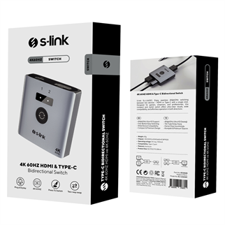 S-LINK SL-LU602C, 2xHDMI, 1Type-C, 4K, 60Hz, Monitör Çoklayıcı (1PC-2Monitör veya 2PC- 1Monitör) Çift Yönlü Switch