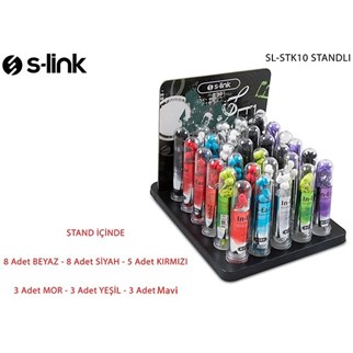 S-LINK SL-STK10 8*Beyaz 8*Siyah 5*Krımızı 3*Mor 3*Mavi Mikrofonlu Kulaklık 30lu stand set