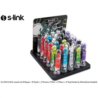 S-LINK SL-STK10 8*Beyaz 8*Siyah 5*Krımızı 3*Mor 3*Mavi Mikrofonlu Kulaklık 30lu stand set